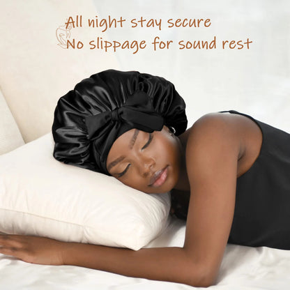 Silk Satin Sleep Bonnet for Women – Night Hair Cap with Tie Band for Curly & Natural Hair