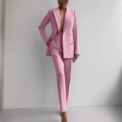 Women's Fashion Business Suit – Long Sleeve Blazer & Slim Fit Trousers Set