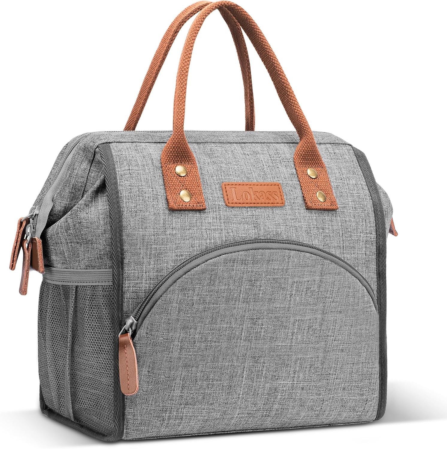 Lunch Bag Women Insulated Lunch Box Wide-Open Lunch Tote Bag Large Drinks Holder Durable Nylon Thermal Snacks Organizer for Men Adults Work Picnic Hiking Beach Fishing,Grey