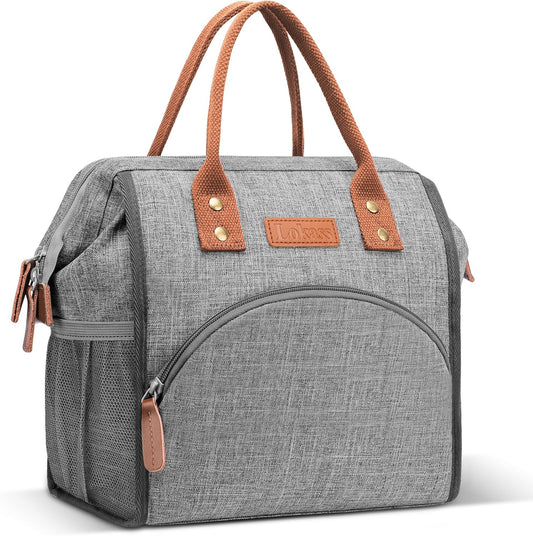 Lunch Bag Women Insulated Lunch Box Wide-Open Lunch Tote Bag Large Drinks Holder Durable Nylon Thermal Snacks Organizer for Men Adults Work Picnic Hiking Beach Fishing,Grey