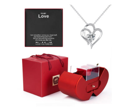 Eternal Rose Jewelry Box – Red Apple Gift Box with Artificial Rose Flower & Necklace for Girls