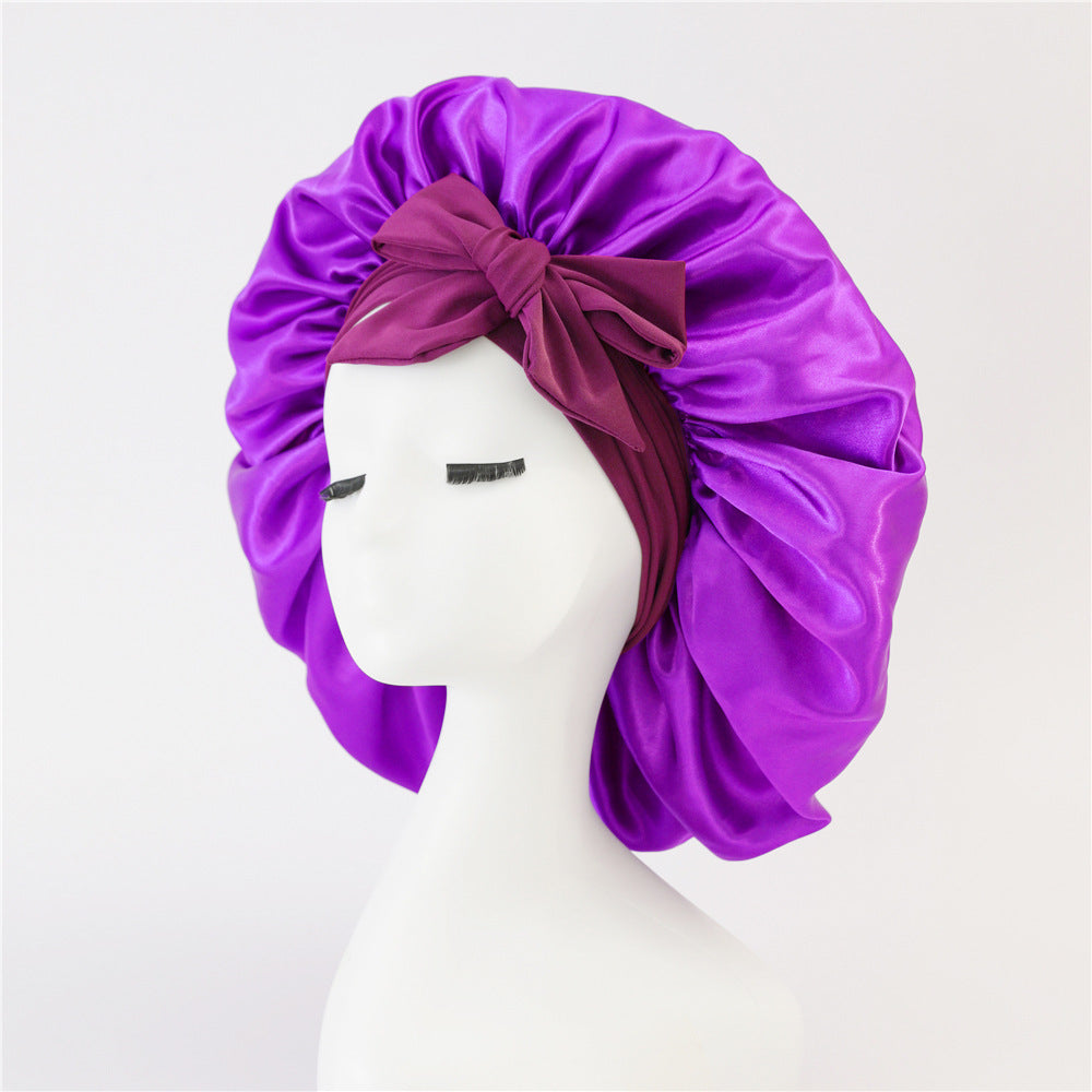 Silk Satin Sleep Bonnet for Women – Night Hair Cap with Tie Band for Curly & Natural Hair