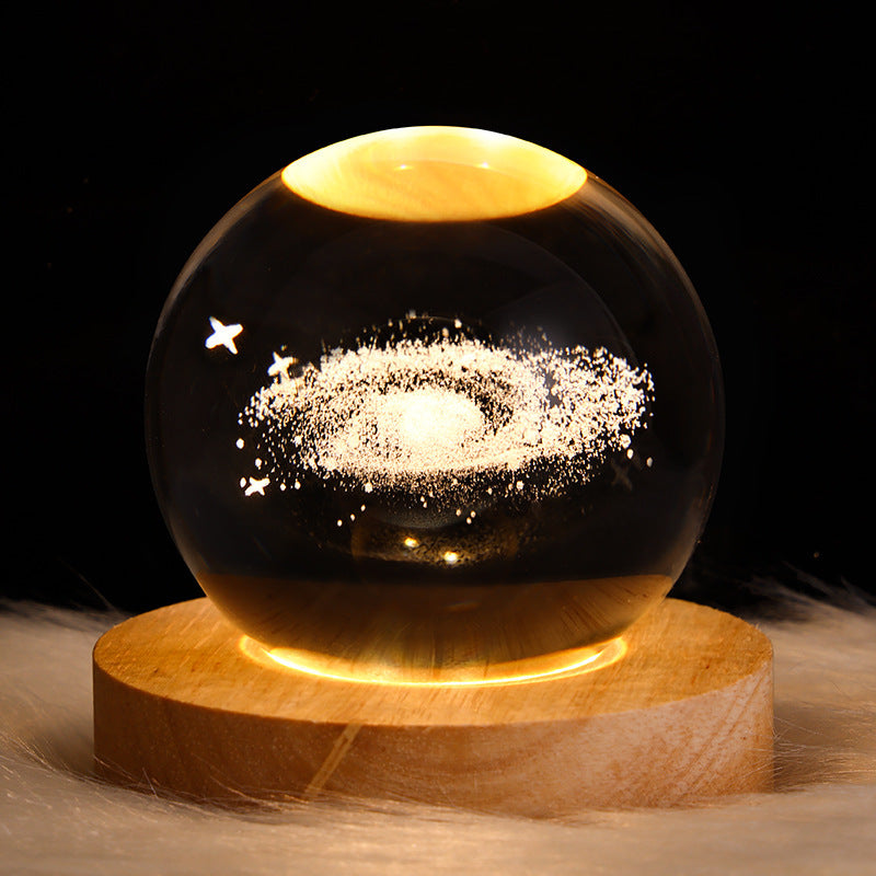 3D Galaxy Crystal Ball Night Light – LED Planet & Moon Table Lamp for Bedroom, Kids Room & Party Decor