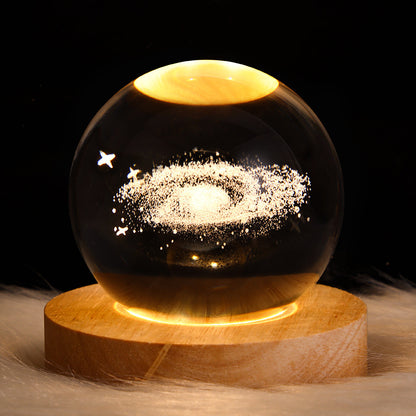 3D Galaxy Crystal Ball Night Light – LED Planet & Moon Table Lamp for Bedroom, Kids Room & Party Decor