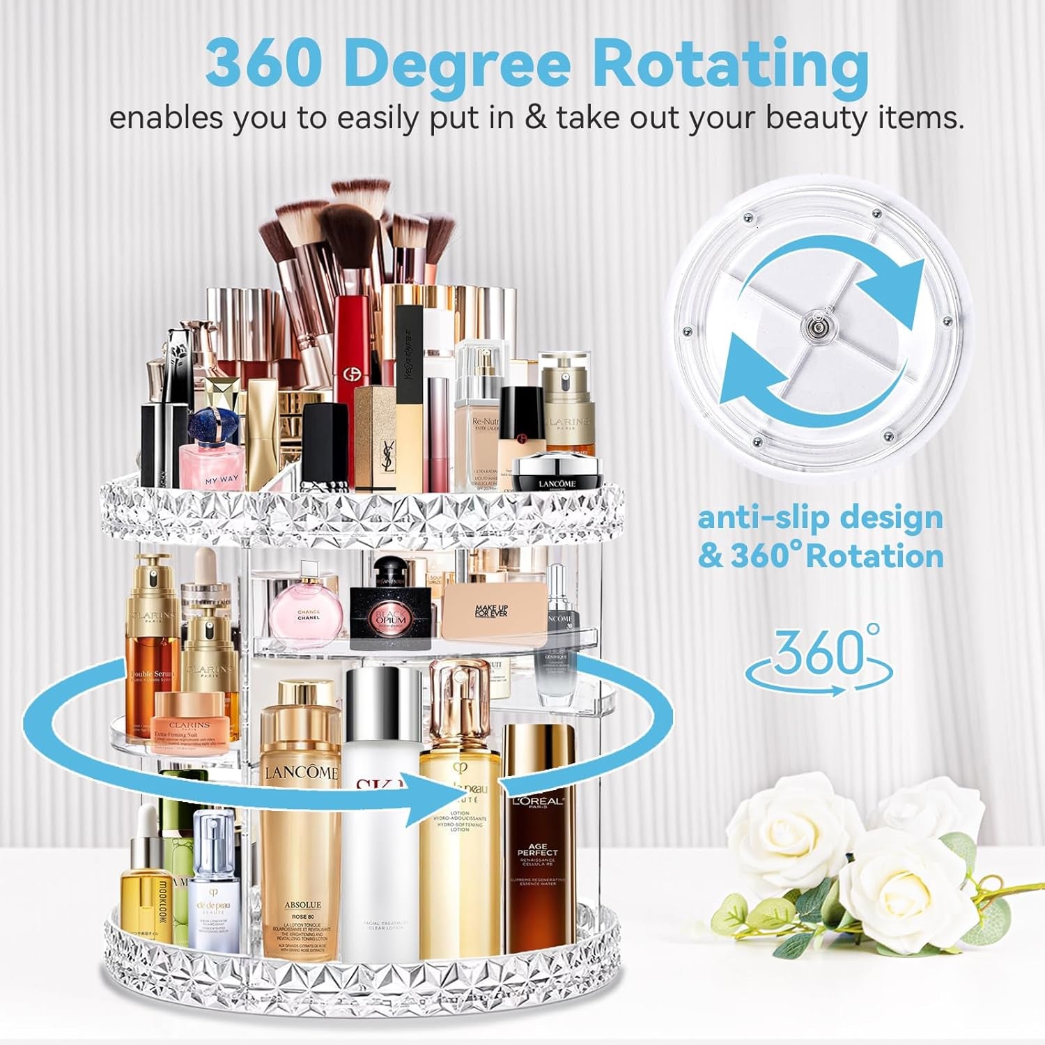 Skin Care Organizer 360 Rotating and 6 Adjustable Layers, Large Capacity Holder Stand Storage Rack Clear Plastic for Makeup Cosmetics Lipstick Lotion Perfume
