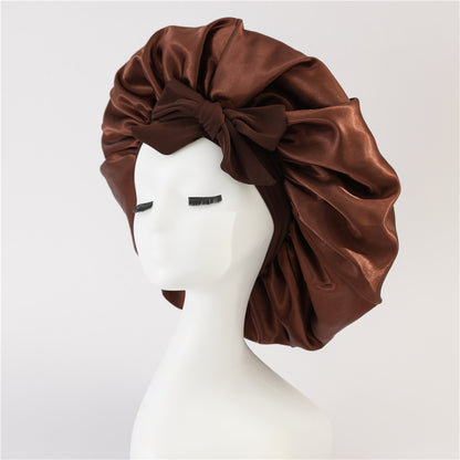 Silk Satin Sleep Bonnet for Women – Night Hair Cap with Tie Band for Curly & Natural Hair