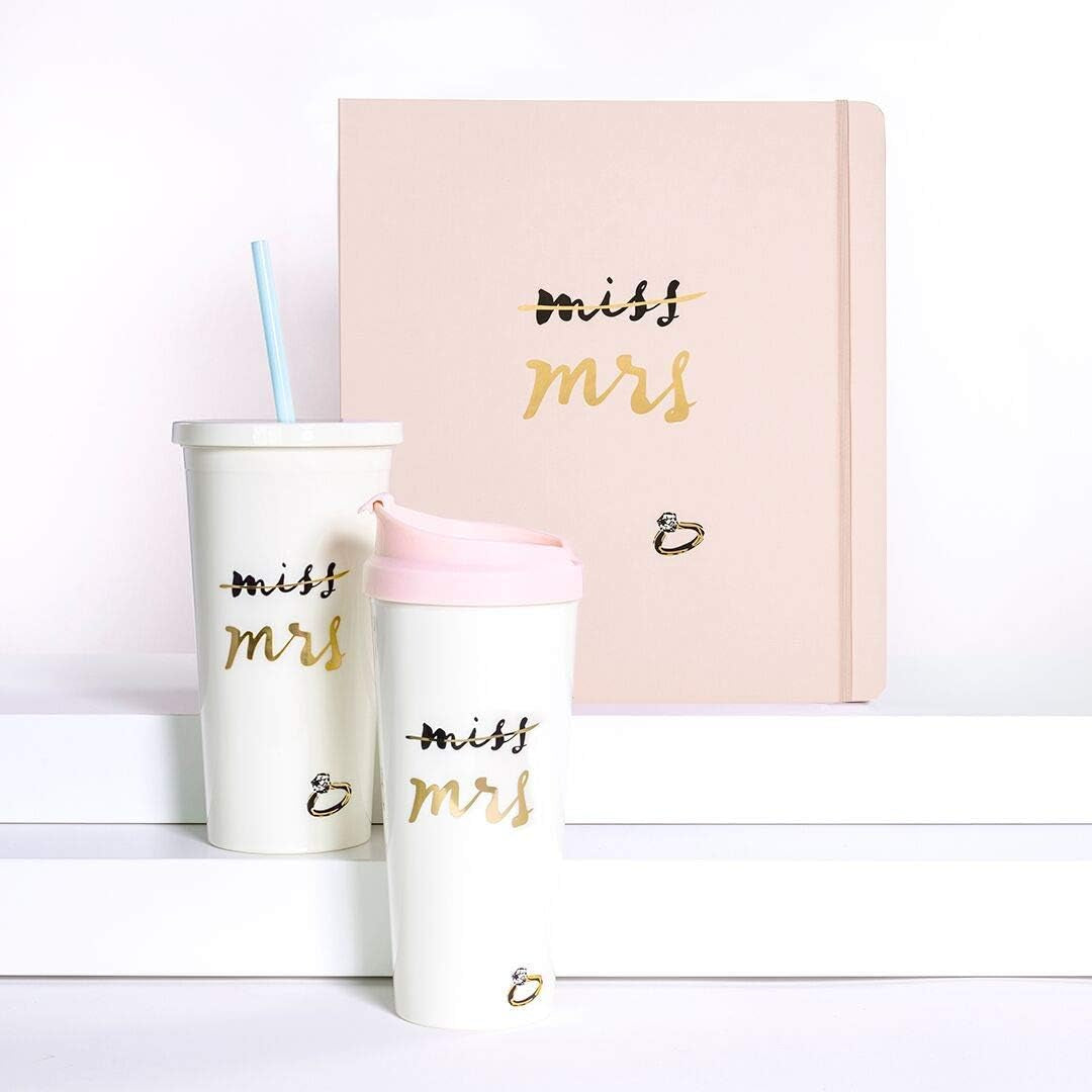 Bridal Insulated Tumbler with Reusable Straw, 20Oz, Miss to Mrs. (White)