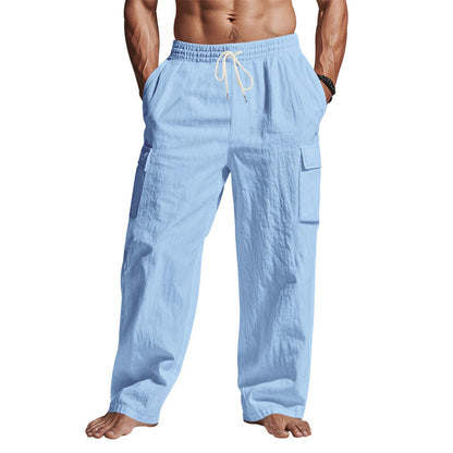 Men’s Multi-Pocket Linen Cargo Pants – Lightweight, Breathable Workwear Trousers for All Seasons