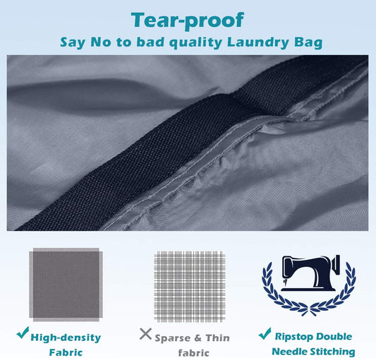 Heavy Duty Laundry Bag 2 Pack XL Nylon Laundry Bags with Straps, Washable Large Dirty Clothes Organizer with Drawstring Closure, Travel Washing Bag Fit a Laundry Hamper or Basket, Gray