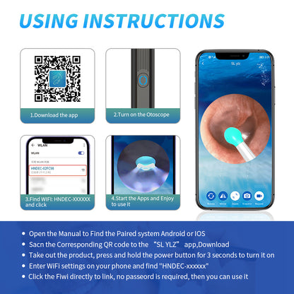 NE3 Wireless Ear Wax Removal Tool with Camera – LED Otoscope Ear Cleaner Kit for iPhone & Android