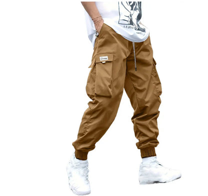 Men’s Multi-Pocket Cargo Pants – Casual Hip-Hop Streetwear Drawstring Trousers for Outdoor & Sports