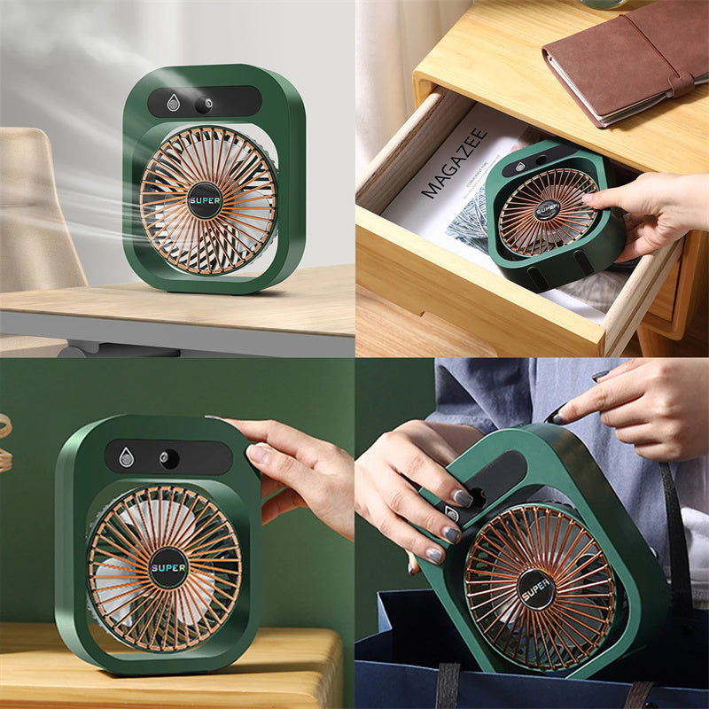 Portable USB Rechargeable Misting Fan – Air Cooler with 3 Speeds & Humidifier for Home & Desk