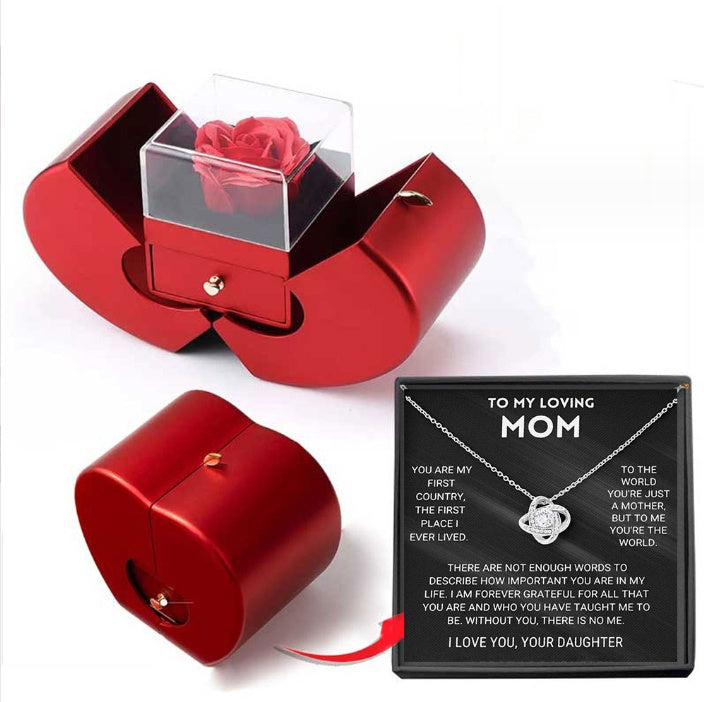 Eternal Rose Jewelry Box – Red Apple Gift Box with Artificial Rose Flower & Necklace for Girls