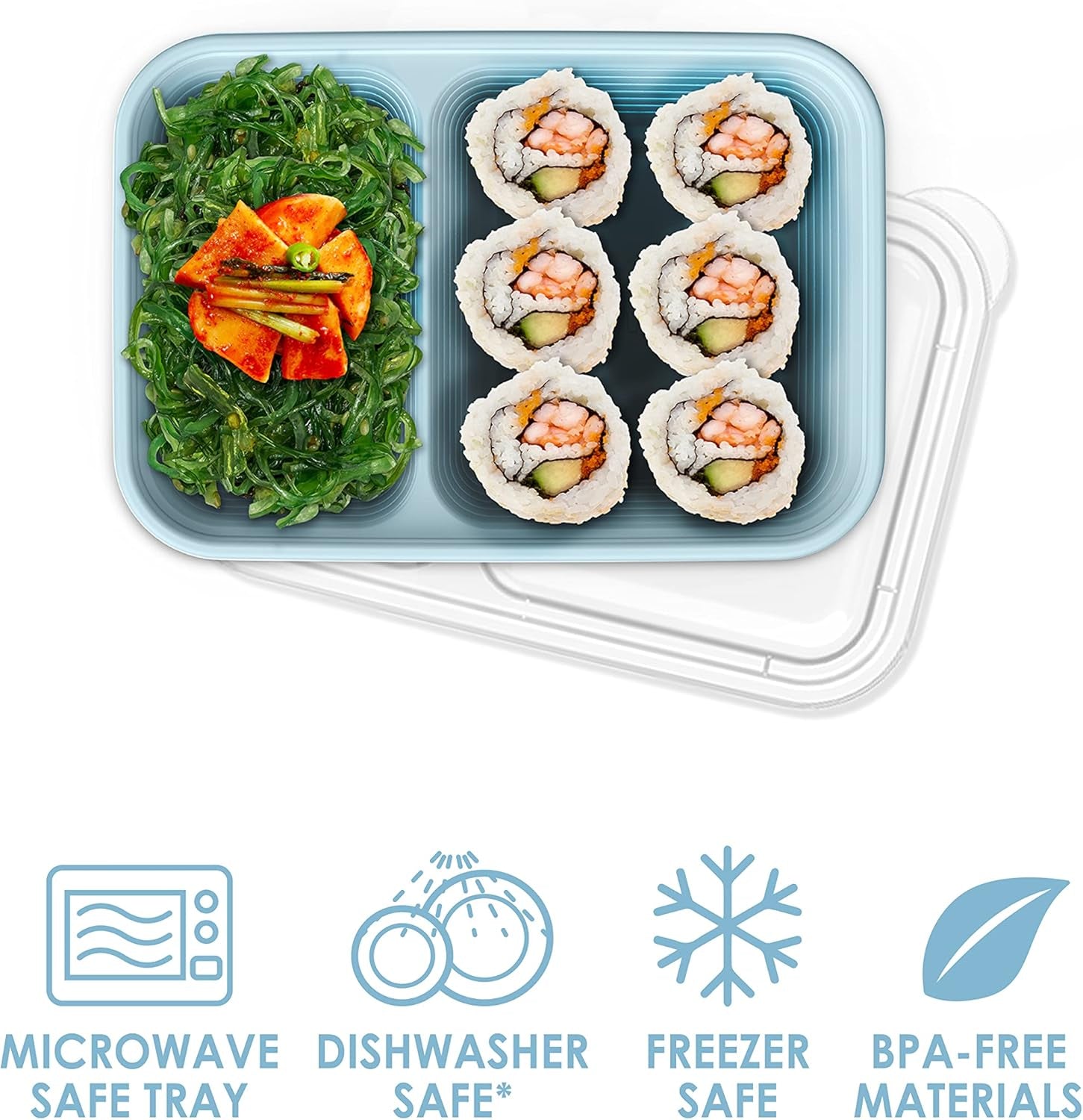 Prep - 2-Compartment Snack Containers with Custom-Fit Lids - Reusable, Microwaveable, Durable BPA -Free, Freezer and Dishwasher-Safe Meal Prep Food Storage - 10 Trays & 10 Lids (Sky)