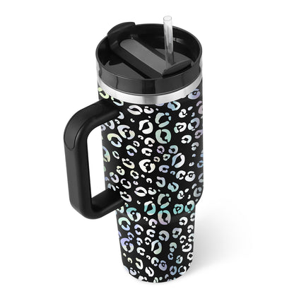 40oz Insulated Tumbler with Handle & Straw – Stainless Steel Spill-Proof Travel Mug with Lid, Vacuum Coffee Cup for Car, Gym, or Office.