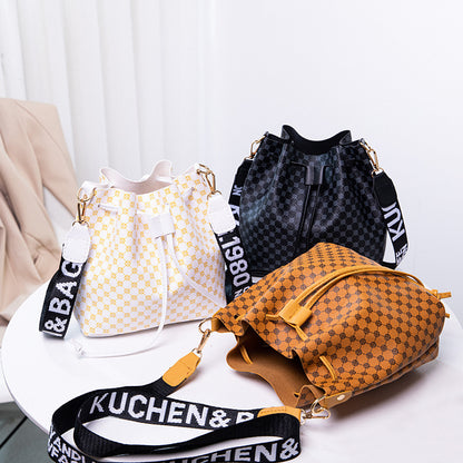 Printed PU Leather Bucket Bag – Multi-Layer Soft Shoulder & Crossbody Bag for Women