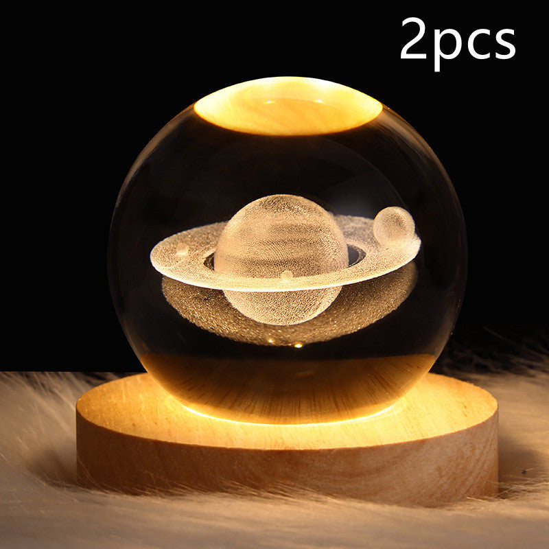 3D Galaxy Crystal Ball Night Light – LED Planet & Moon Table Lamp for Bedroom, Kids Room & Party Decor