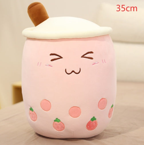 Cute Boba Tea Plush Pillow – Soft Strawberry Milk Tea Bubble Tea Stuffed Toy Cushion for Kids & Gifts