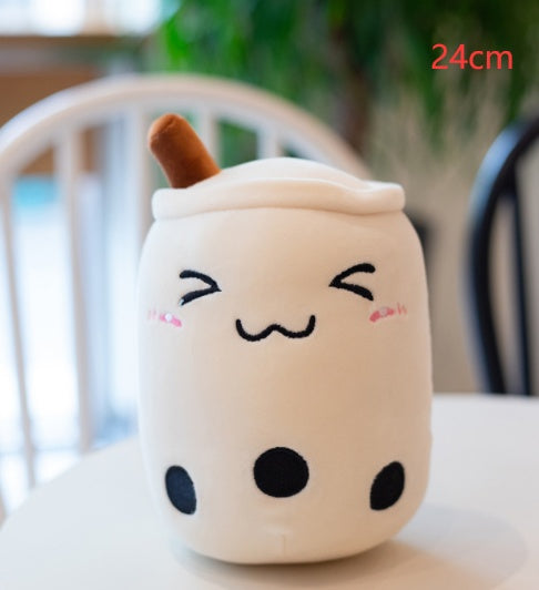 Cute Boba Tea Plush Pillow – Soft Strawberry Milk Tea Bubble Tea Stuffed Toy Cushion for Kids & Gifts