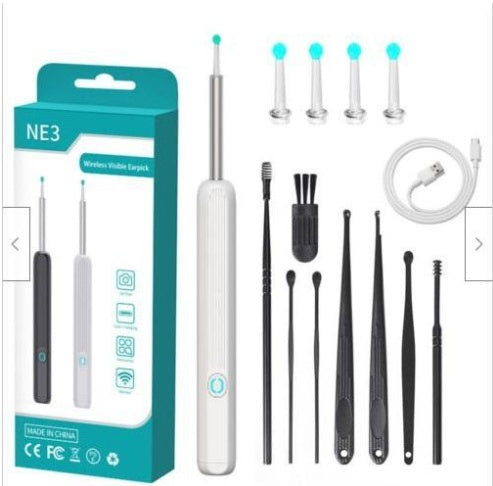 NE3 Wireless Ear Wax Removal Tool with Camera – LED Otoscope Ear Cleaner Kit for iPhone & Android