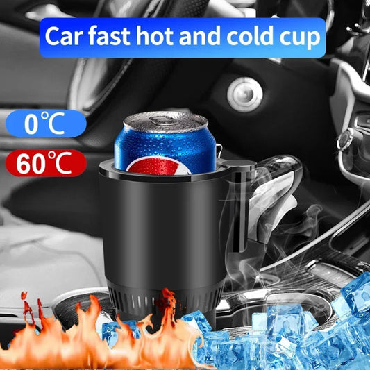2-in-1 Smart Car Cup Holder – 12V Heating & Cooling Drink Warmer Cooler with Digital Temperature Display | Mini Car Refrigerator Mug