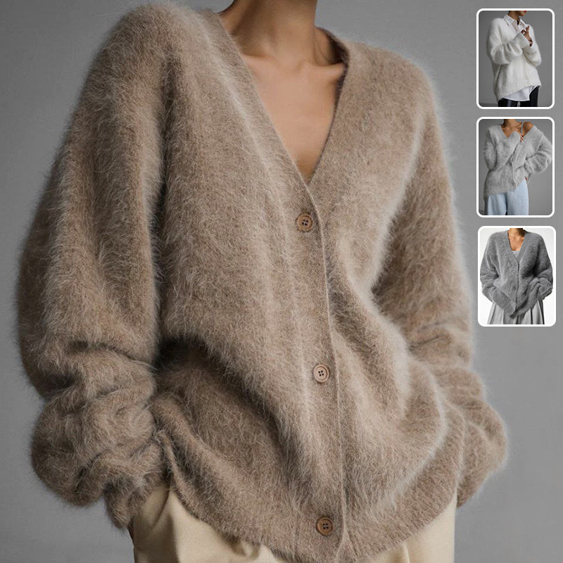 Women’s V-Neck Button Cardigan – Loose Knit Fall/Winter Sweater Top