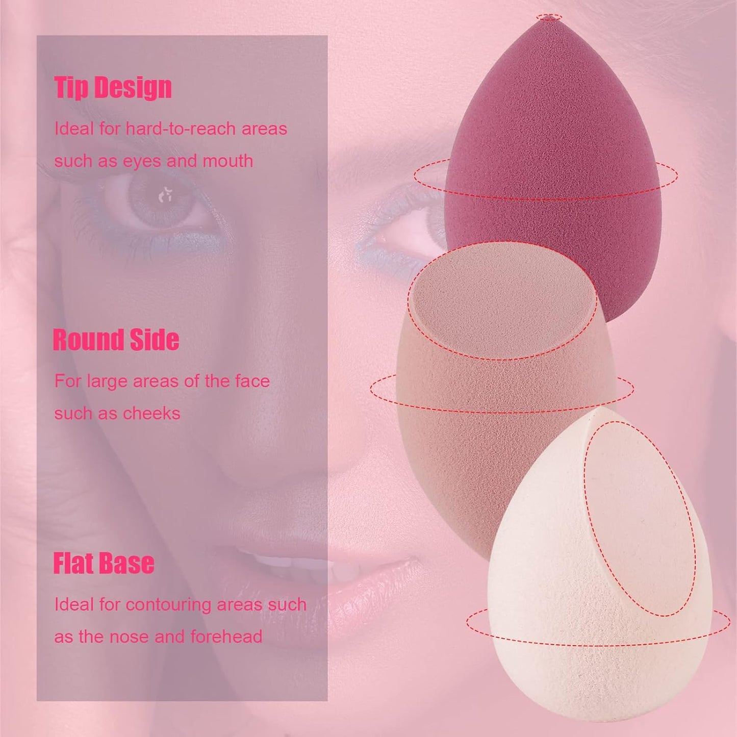 4 Pcs Makeup Sponges Blender Set - Makeup Sponges for Foundation Blender with Egg Case and 1 Holder, Flawless for Cream, Powder and Liquid (4Pcs,Pink)