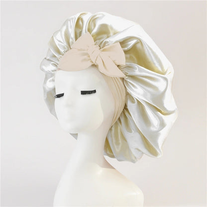Silk Satin Sleep Bonnet for Women – Night Hair Cap with Tie Band for Curly & Natural Hair