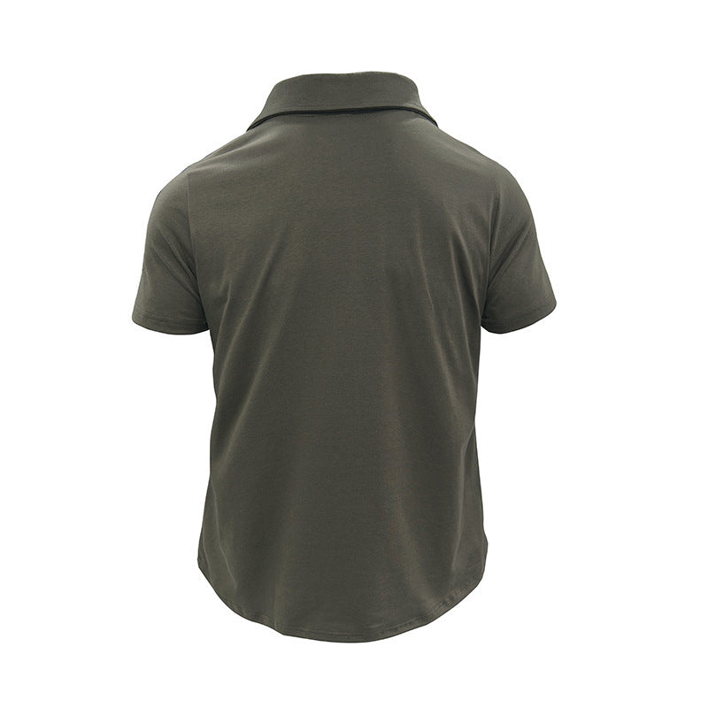 Men’s Summer Polo Shirt – Short Sleeve Button-Up with Lapel Collar & Pockets, Outdoor Casual Top