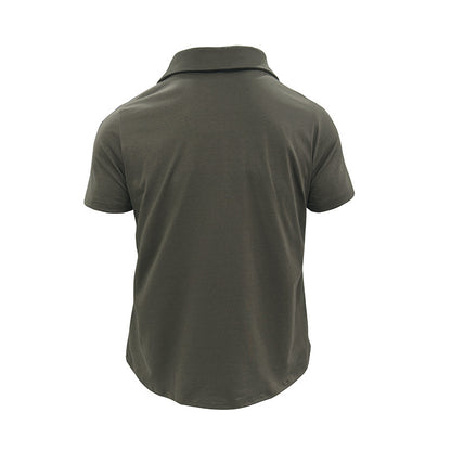 Men’s Summer Polo Shirt – Short Sleeve Button-Up with Lapel Collar & Pockets, Outdoor Casual Top