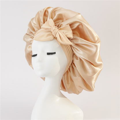 Silk Satin Sleep Bonnet for Women – Night Hair Cap with Tie Band for Curly & Natural Hair