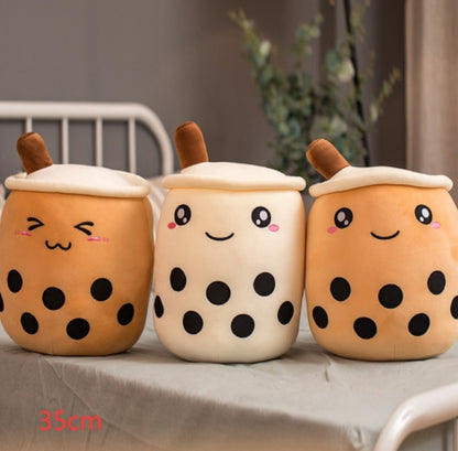 Cute Boba Tea Plush Pillow – Soft Strawberry Milk Tea Bubble Tea Stuffed Toy Cushion for Kids & Gifts