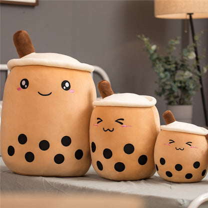 Cute Boba Tea Plush Pillow – Soft Strawberry Milk Tea Bubble Tea Stuffed Toy Cushion for Kids & Gifts