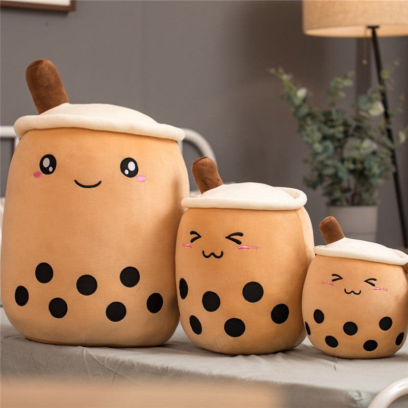 Cute Boba Tea Plush Pillow – Soft Strawberry Milk Tea Bubble Tea Stuffed Toy Cushion for Kids & Gifts