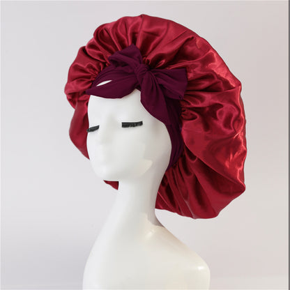 Silk Satin Sleep Bonnet for Women – Night Hair Cap with Tie Band for Curly & Natural Hair