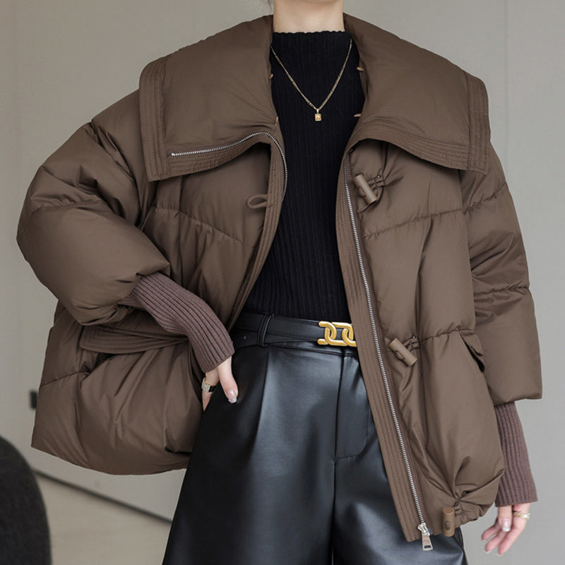 Women's Short Down Cotton-Padded Jacket – Thick Winter Coat with Fur Collar
