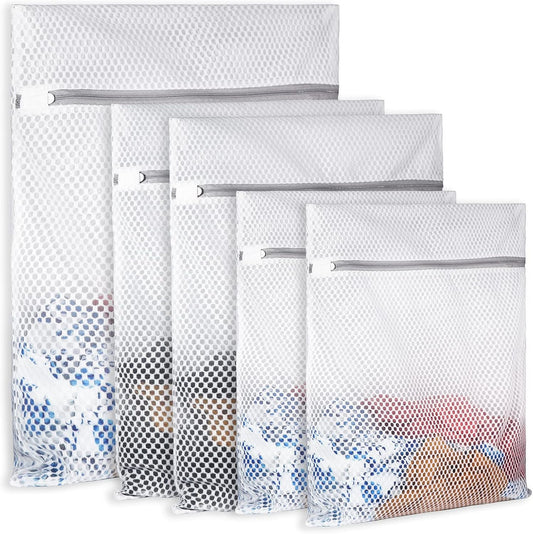 5Pcs Durable Honeycomb Mesh Laundry Bags for Delicates,Travel Organization Bag for Clothes,Jeans,Bath Towels,Bed Sheets (1X-Large 20 X 24 Inches,2 Large 16 X 20 Inches, 2 Medium 12 X 16 Inches)