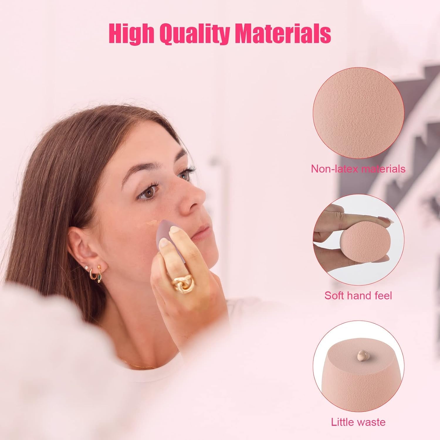 4 Pcs Makeup Sponges Blender Set - Makeup Sponges for Foundation Blender with Egg Case and 1 Holder, Flawless for Cream, Powder and Liquid (4Pcs,Pink)