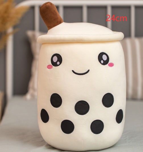 Cute Boba Tea Plush Pillow – Soft Strawberry Milk Tea Bubble Tea Stuffed Toy Cushion for Kids & Gifts
