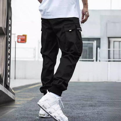 Men’s Multi-Pocket Cargo Pants – Casual Hip-Hop Streetwear Drawstring Trousers for Outdoor & Sports