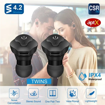 In-Ear Stereo Bluetooth Earbuds – IP44 Waterproof Wireless Headphones with Noise Reduction & Mic