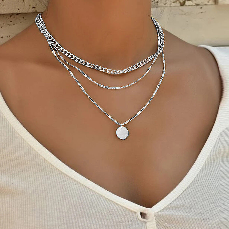 Women's Multilayer Disc Pendant Necklace – Trendy Clavicle Chain Jewelry for Everyday Fashion
