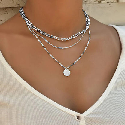 Women's Multilayer Disc Pendant Necklace – Trendy Clavicle Chain Jewelry for Everyday Fashion