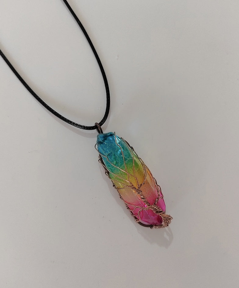 Tree of Life Crystal Pillar Pendant Necklace – Boho Stone Charm Jewelry for Women