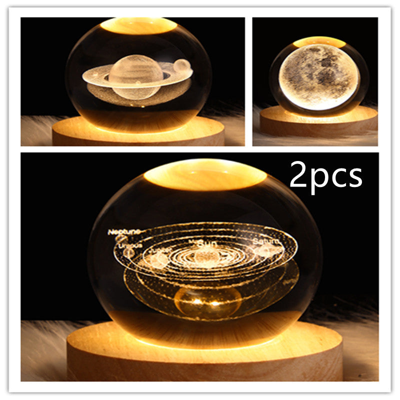 3D Galaxy Crystal Ball Night Light – LED Planet & Moon Table Lamp for Bedroom, Kids Room & Party Decor
