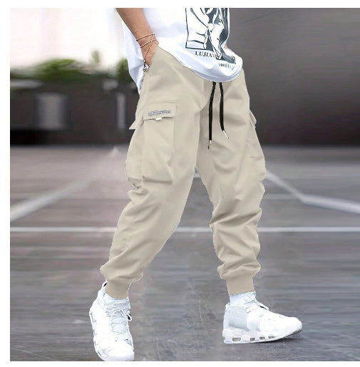 Men’s Multi-Pocket Cargo Pants – Casual Hip-Hop Streetwear Drawstring Trousers for Outdoor & Sports