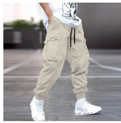 Men’s Multi-Pocket Cargo Pants – Casual Hip-Hop Streetwear Drawstring Trousers for Outdoor & Sports