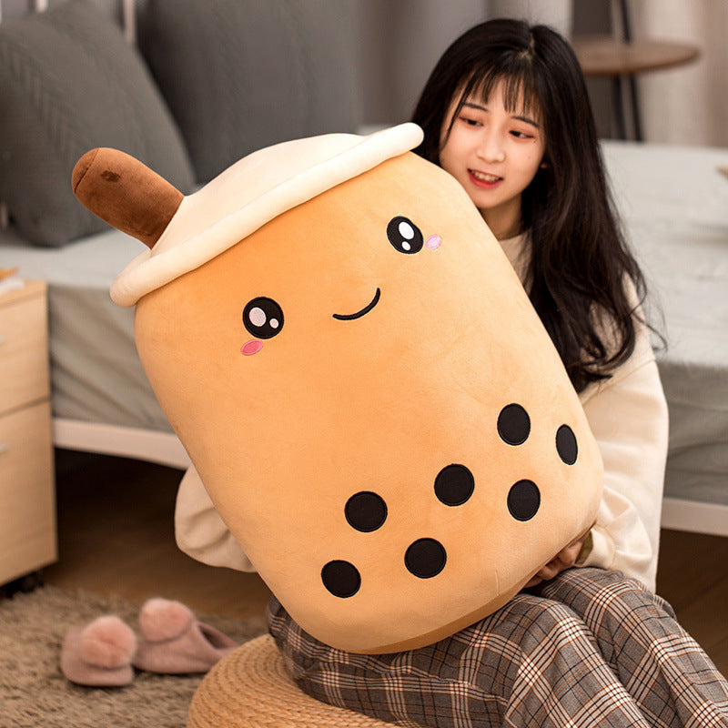 Cute Boba Tea Plush Pillow – Soft Strawberry Milk Tea Bubble Tea Stuffed Toy Cushion for Kids & Gifts
