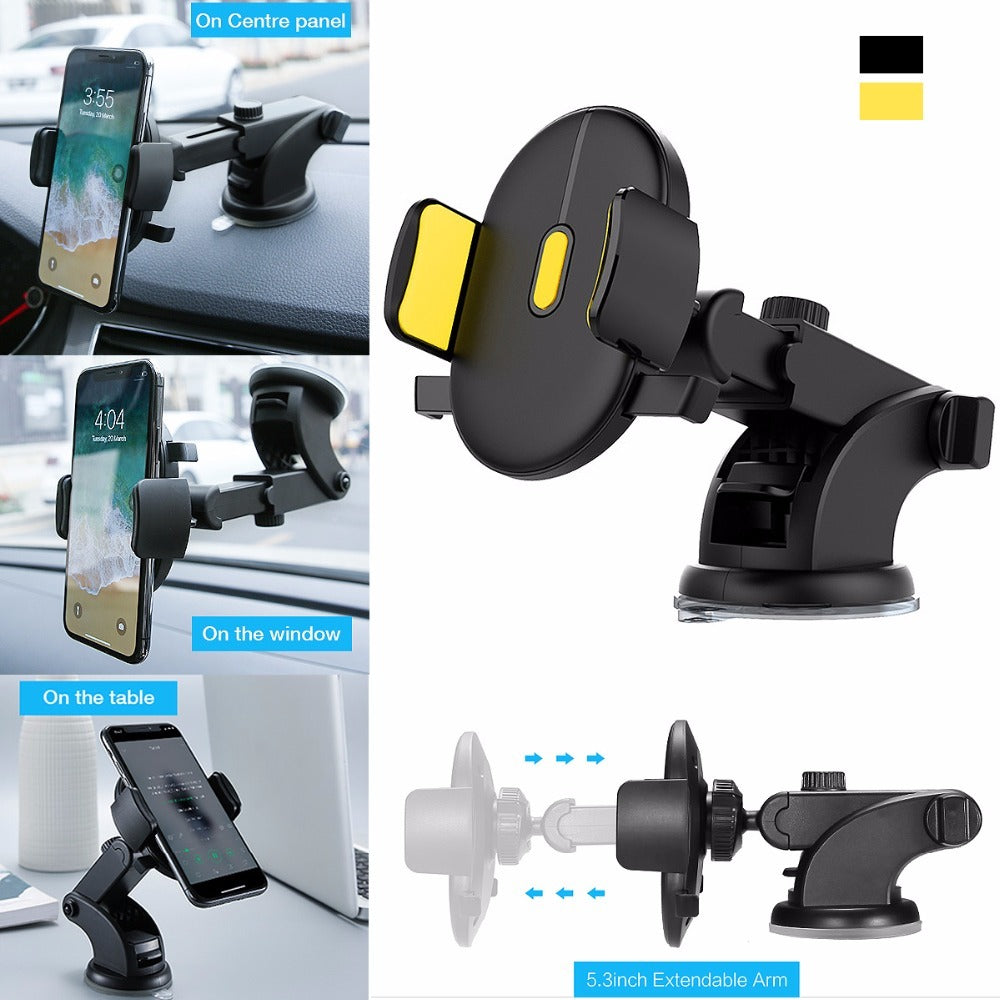 Telescopic Car Phone Holder – Long Arm Dashboard Mount with Suction Cup Base