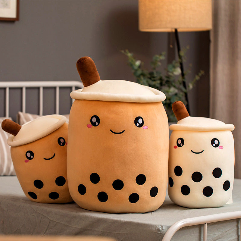 Cute Boba Tea Plush Pillow – Soft Strawberry Milk Tea Bubble Tea Stuffed Toy Cushion for Kids & Gifts